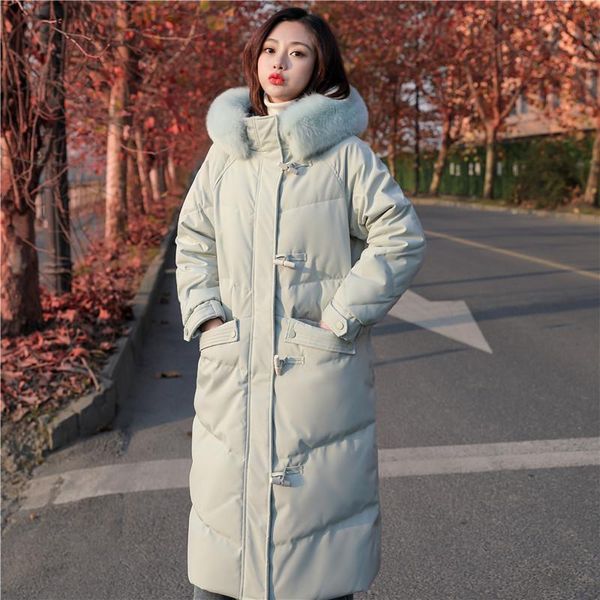 women's down & parkas horn button jacket long 2021 korean version of large fur collar loose white duck, Black
women's down & parkas horn button jacket long 2021 korean version of large fur collar loose white duck, Black