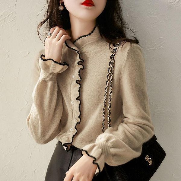 women's knits & tees sweater single-breasted cardigans autumn winter simple elegant knitted cardigan soft sweet wood ears edage mzm2, White
women's knits & tees sweater single-breasted cardigans autumn winter simple elegant knitted cardigan soft sweet wood ears edage mzm2, White