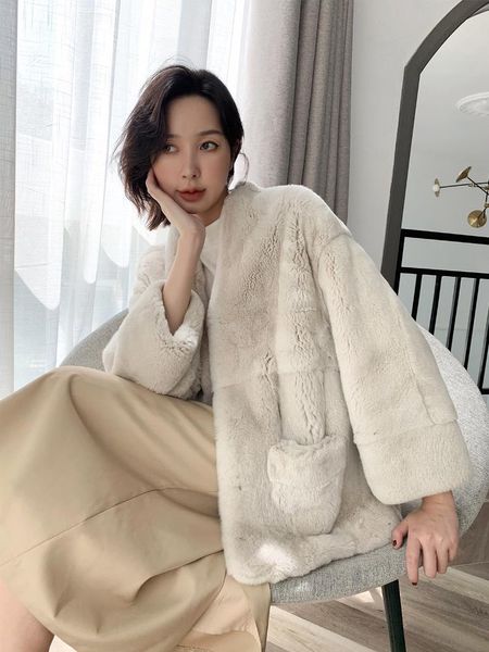 women's fur & faux genuine rex coat vintage elegant female jacket autumn winter 2021 warm clothing mulheres casacos zjt1683, Black
women's fur & faux genuine rex coat vintage elegant female jacket autumn winter 2021 warm clothing mulheres casacos zjt1683, Black