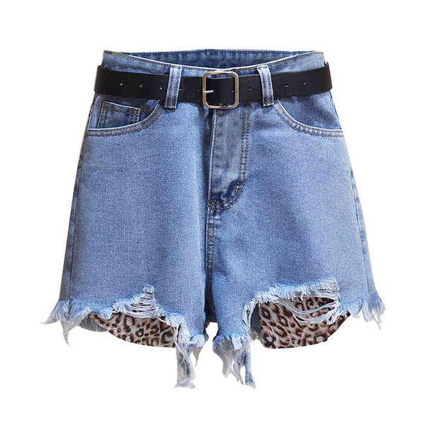 summer women high waist leopard print splicing jeans shorts with belt casual female loose irregular blue denim short 210513, White;black
summer women high waist leopard print splicing jeans shorts with belt casual female loose irregular blue denim short 210513, White;black