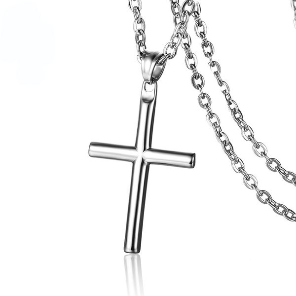 design jewelry religious stainless steel cross necklace pendant ornament smooth jesus cross, Silver