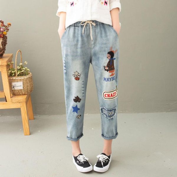 women's jeans plus size vintage casual summer women clothing fashion loose cartoon embroidery denim harem pants calf-length, Blue
women's jeans plus size vintage casual summer women clothing fashion loose cartoon embroidery denim harem pants calf-length, Blue