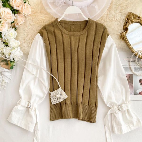 women's blouses & shirts korean fashion loose thin round collar spliced shirt long sleeved knitted woman 2021 autumn blusas mujer de mo, White
women's blouses & shirts korean fashion loose thin round collar spliced shirt long sleeved knitted woman 2021 autumn blusas mujer de mo, White