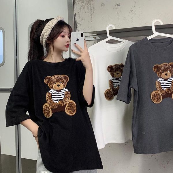 easygarment 2021 korean mid-length loose t-shirt women's round neck bear printed short-sleeved trendy women tee, White
easygarment 2021 korean mid-length loose t-shirt women's round neck bear printed short-sleeved trendy women tee, White