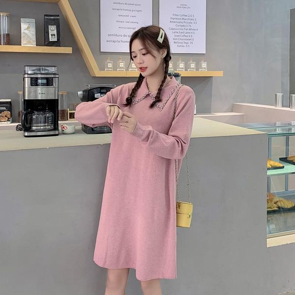 maternity dresses pink grey pregnant women knitting dress long lantern sleeve sweater, White
maternity dresses pink grey pregnant women knitting dress long lantern sleeve sweater, White