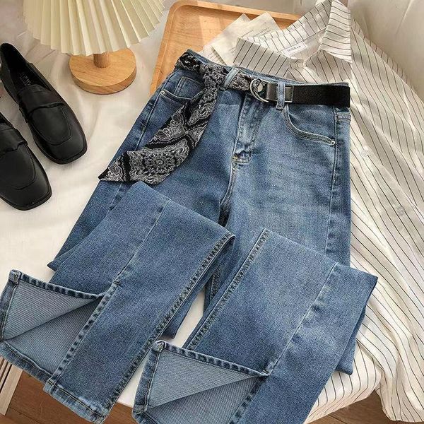 women's jeans split high waist loose micro flared pants spring and summer 2021 style show thin pure color, Blue
women's jeans split high waist loose micro flared pants spring and summer 2021 style show thin pure color, Blue