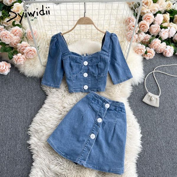 women's tracksuits syiwidii 2 piece denim set women summer 2021 puff sleeve square collar button up back zipper short shirt high waist, Gray
women's tracksuits syiwidii 2 piece denim set women summer 2021 puff sleeve square collar button up back zipper short shirt high waist, Gray