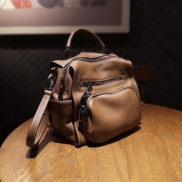first layer cowhide simple fashion backpack casual dual-use leather handbags