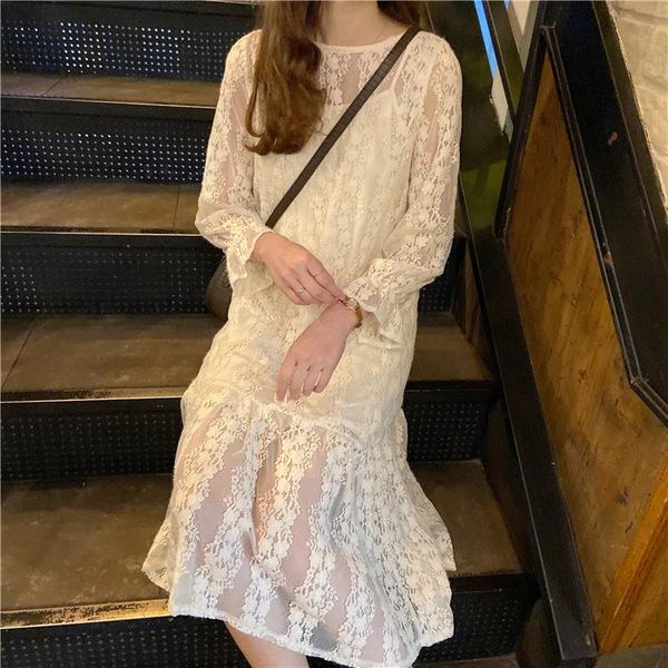casual dresses two pieces women lace dress o-neck french retro style long sleeve elegant midi party vestidos, Black;gray
casual dresses two pieces women lace dress o-neck french retro style long sleeve elegant midi party vestidos, Black;gray