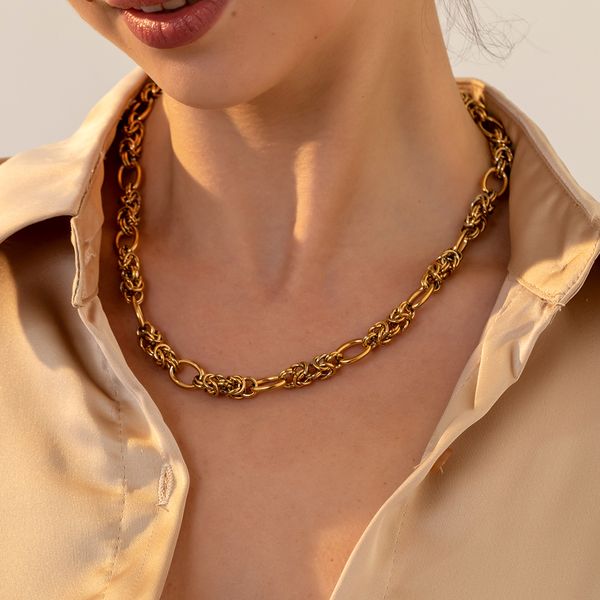 vintage golden knotted chain necklaces exaggerated stainless steel twisted link chunky choker necklace for women party jewelry, Golden;silver
vintage golden knotted chain necklaces exaggerated stainless steel twisted link chunky choker necklace for women party jewelry, Golden;silver
