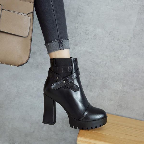 boots metal rivet cross strap super high thick heel women's ankle waterproof platform side zipper retro korean, Black
boots metal rivet cross strap super high thick heel women's ankle waterproof platform side zipper retro korean, Black