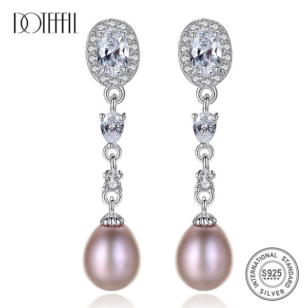 doteffil 7mm purple/white/pink pearl 925 sterling silver big aaa zircon round long earrings for women wedding engagement jewelry, Golden;silver
doteffil 7mm purple/white/pink pearl 925 sterling silver big aaa zircon round long earrings for women wedding engagement jewelry, Golden;silver