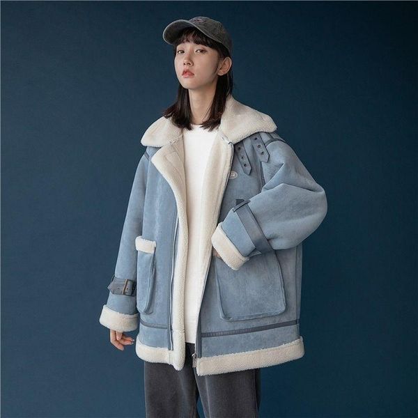 women's wool & blends woolen coat autumn and winter lamb loose warm thickened motorcycle clothes, Black
women's wool & blends woolen coat autumn and winter lamb loose warm thickened motorcycle clothes, Black