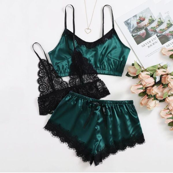 women's panties lace satin cami pijamas sleepwear set lingerie women pajamas stain nightwear ladies short pajama 3pcs, Black;pink
women's panties lace satin cami pijamas sleepwear set lingerie women pajamas stain nightwear ladies short pajama 3pcs, Black;pink
