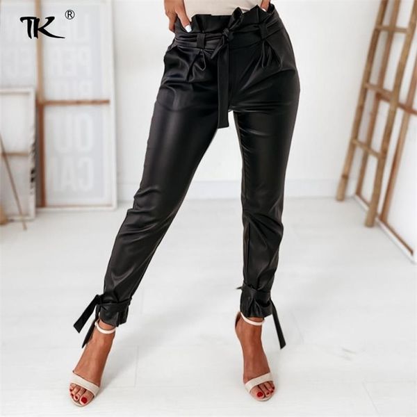 women black pu leather pants high waist sashes lace up streetwear trousers female office lady elegant autumn winter pant 211112, Black;white
women black pu leather pants high waist sashes lace up streetwear trousers female office lady elegant autumn winter pant 211112, Black;white
