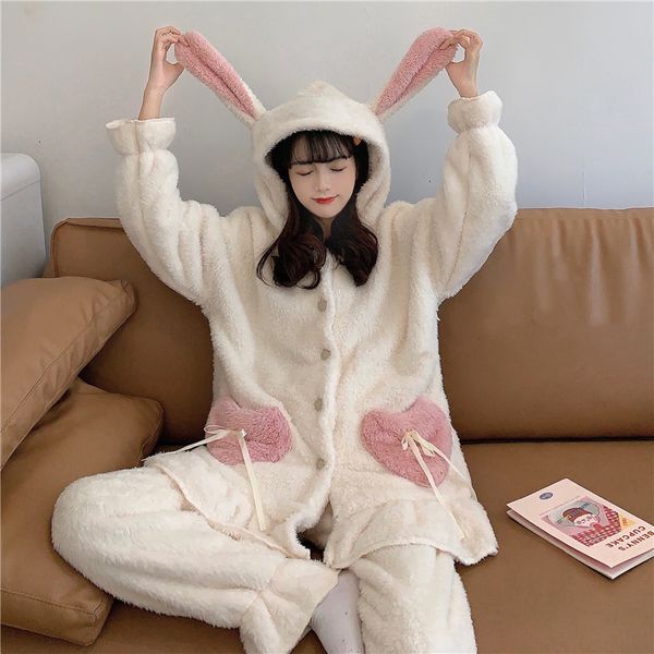 winter cute flannel pajama set women kawaii plush sleepwear bunny ear long sleeve fleece warm two piece sleep home lounge wear, Black;red
winter cute flannel pajama set women kawaii plush sleepwear bunny ear long sleeve fleece warm two piece sleep home lounge wear, Black;red