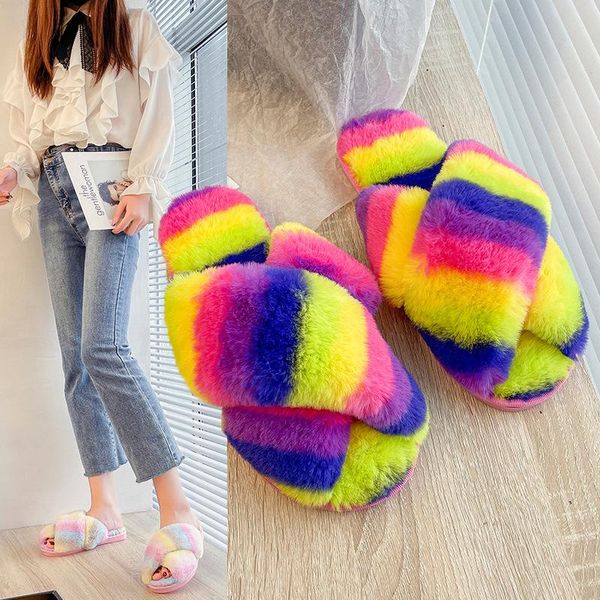 slippers winter warm plush non-slip flat shoes female comfortable indoor floor faux fur large rainbow cross-tied no-slip home, Black
slippers winter warm plush non-slip flat shoes female comfortable indoor floor faux fur large rainbow cross-tied no-slip home, Black