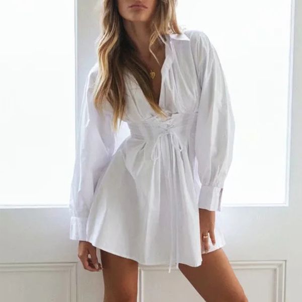 casual dresses 2021 spring cotton shirt women lace up belt mini ol white female vestidos gl4v, Black;gray
casual dresses 2021 spring cotton shirt women lace up belt mini ol white female vestidos gl4v, Black;gray