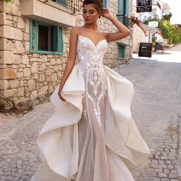 gorgeous mermaid wedding dresses spaghetti strap sleeveless bridal gown custom made backless detachable train floor length robes de mariée, White
gorgeous mermaid wedding dresses spaghetti strap sleeveless bridal gown custom made backless detachable train floor length robes de mariée, White