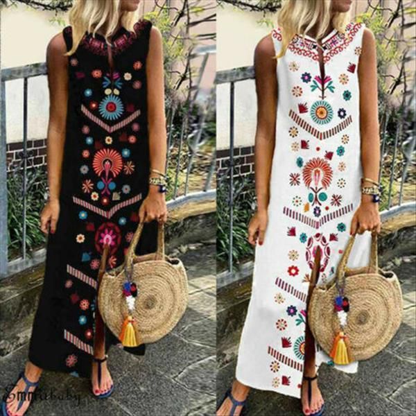 womens dress boho floral women sleeveless summer a-line party long maxi lady holdiay beach sundress kaftan, Black;gray
womens dress boho floral women sleeveless summer a-line party long maxi lady holdiay beach sundress kaftan, Black;gray