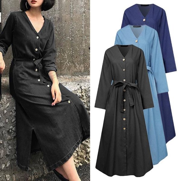 casual dresses zanzea fashion spring autumn elegant denim midi dress with belt female full sleeves pocket robe solid v neck vestidos oversiz, Black;gray
casual dresses zanzea fashion spring autumn elegant denim midi dress with belt female full sleeves pocket robe solid v neck vestidos oversiz, Black;gray