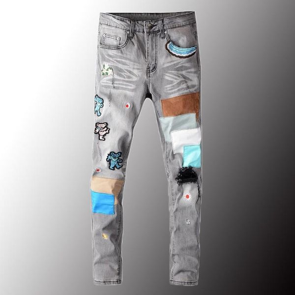 men's jeans 2021 luxury bear embroidery patchwork gray streetwear embroidered slim skinny stretch denim pants plus size 40, Blue
men's jeans 2021 luxury bear embroidery patchwork gray streetwear embroidered slim skinny stretch denim pants plus size 40, Blue
