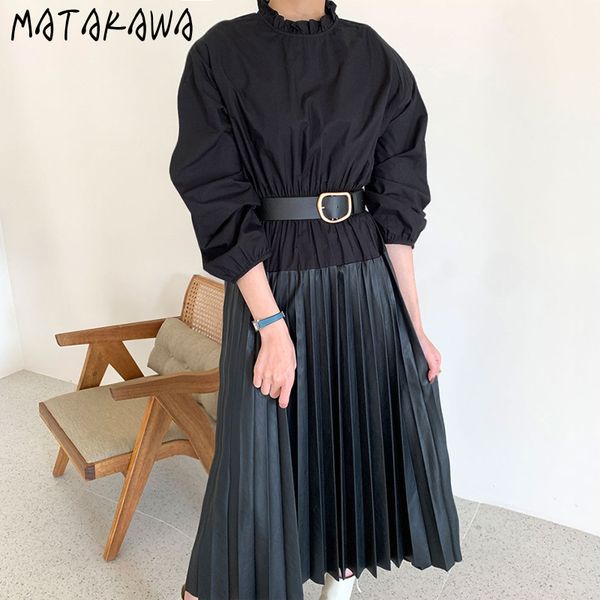 matakawa stand-up collar femme robe pleated loose vestidos korean chic fake two piece stitching pleated long dress with belt 210513, Black;gray
matakawa stand-up collar femme robe pleated loose vestidos korean chic fake two piece stitching pleated long dress with belt 210513, Black;gray