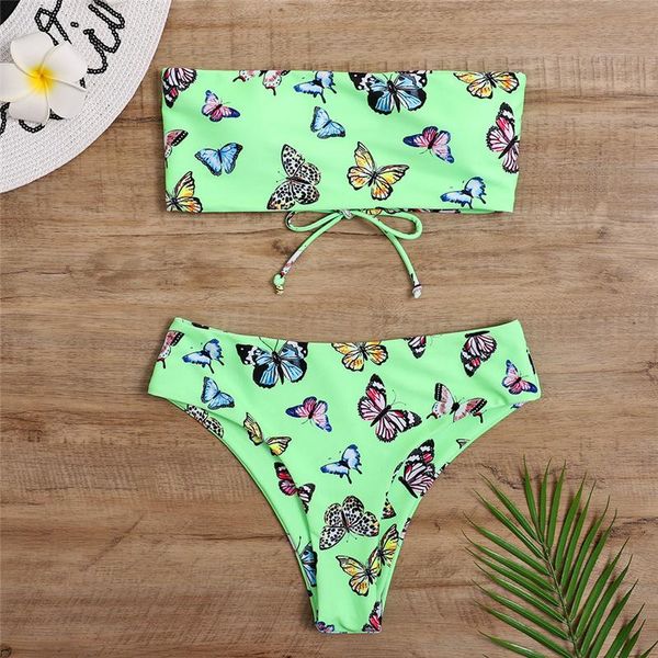 women's swimwear high waist bikinis bandeau swimsuits women butterfly print strapless biquini cut bathing suit 2021 beachwear, White;black
women's swimwear high waist bikinis bandeau swimsuits women butterfly print strapless biquini cut bathing suit 2021 beachwear, White;black