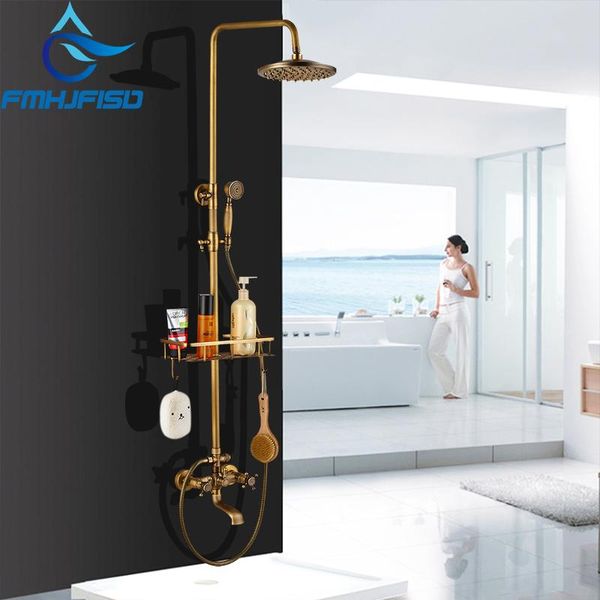 bathroom 2 knobs mixer rainfall shower faucet units with hand spray antique brass sets 
bathroom 2 knobs mixer rainfall shower faucet units with hand spray antique brass sets