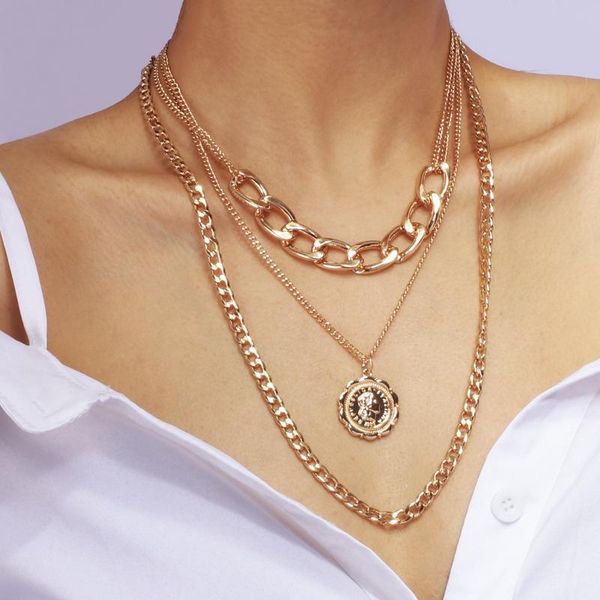 chains lifefontier punk multilayer cuban chain choker big coin pendant necklace for women golden metal chunky jewelry, Silver
chains lifefontier punk multilayer cuban chain choker big coin pendant necklace for women golden metal chunky jewelry, Silver