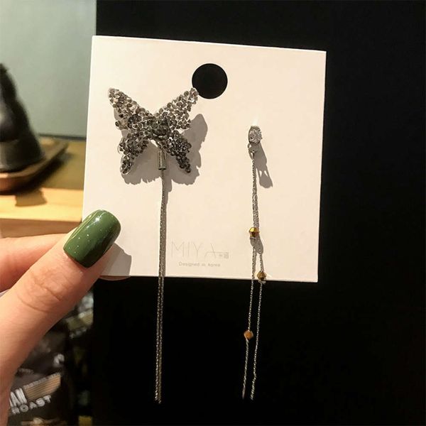face thin earring net red with super fairy asymmetric long pendant personality versatile korean temperament ear line female, Black
