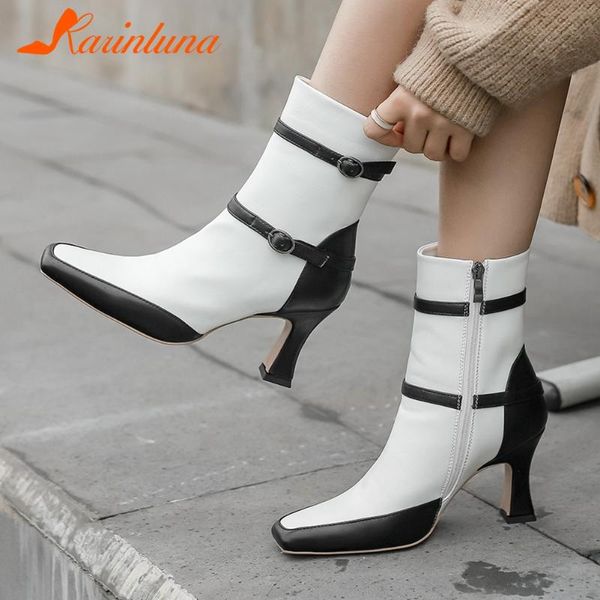 boots karin women's fashionable shoes arrivals designers spike heels ankle square toe buckles female booties zip, Black
boots karin women's fashionable shoes arrivals designers spike heels ankle square toe buckles female booties zip, Black