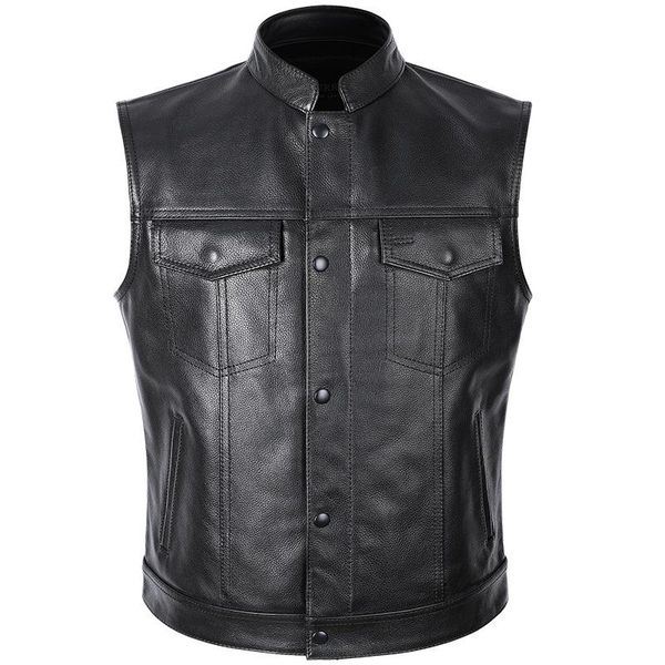 men's vests of sons classical motorcycle biker leather vest men genuine sleeveless jackets real cowhide motorcade, Black;white
men's vests of sons classical motorcycle biker leather vest men genuine sleeveless jackets real cowhide motorcade, Black;white