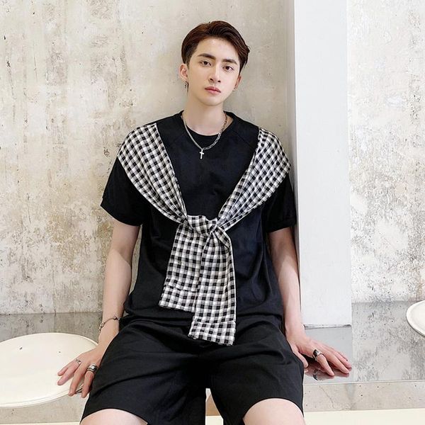 men's t-shirts 2021 summer korean streetwear loose casual men short sleeve splice plaid t-shirt male fashion hip hop tees shirts couple, White;black
men's t-shirts 2021 summer korean streetwear loose casual men short sleeve splice plaid t-shirt male fashion hip hop tees shirts couple, White;black
