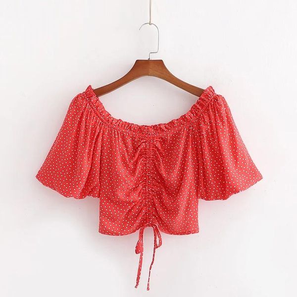 women's blouses & shirts 2021 women fashion polka dot print red short summer chic lady frenulum elastic sleeve shirt casual blouse fem, White
women's blouses & shirts 2021 women fashion polka dot print red short summer chic lady frenulum elastic sleeve shirt casual blouse fem, White