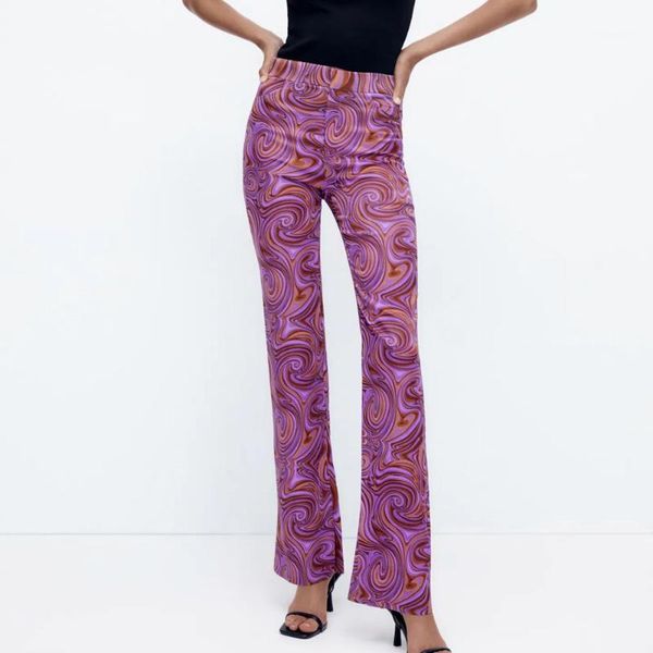 women's pants & capris 2021 autumn printed flared women fashion high waist purple long trousers vintage zip slit hem streetwear female, Black;white
women's pants & capris 2021 autumn printed flared women fashion high waist purple long trousers vintage zip slit hem streetwear female, Black;white