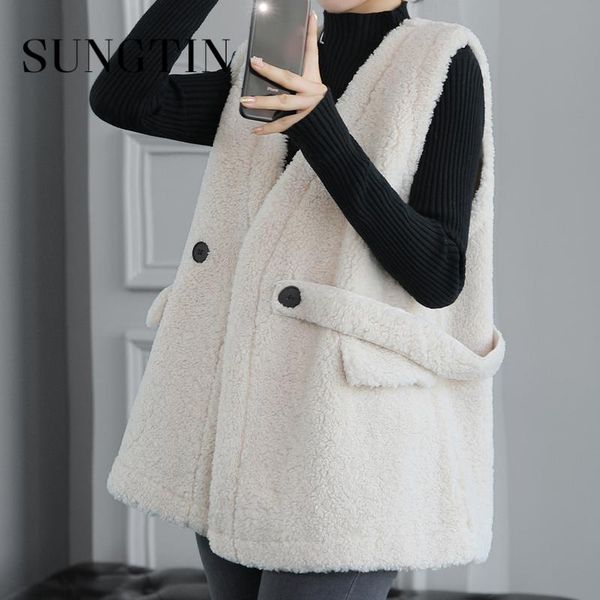 women's vests sungtin faux lamb wool vest women teddy v neck warm white sleeveless jacket thick vintage fleece casual oversize waistcoa, Black;white
women's vests sungtin faux lamb wool vest women teddy v neck warm white sleeveless jacket thick vintage fleece casual oversize waistcoa, Black;white
