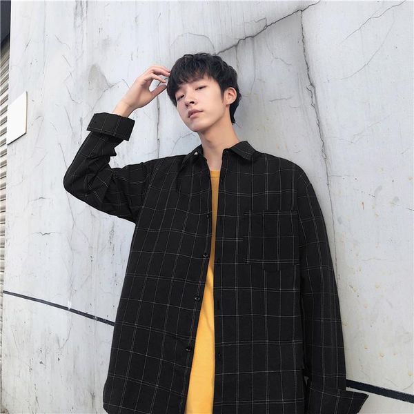 spring summer plaid long-sleeve blouse men loose shirt casual coat men's shirts, White;black
spring summer plaid long-sleeve blouse men loose shirt casual coat men's shirts, White;black