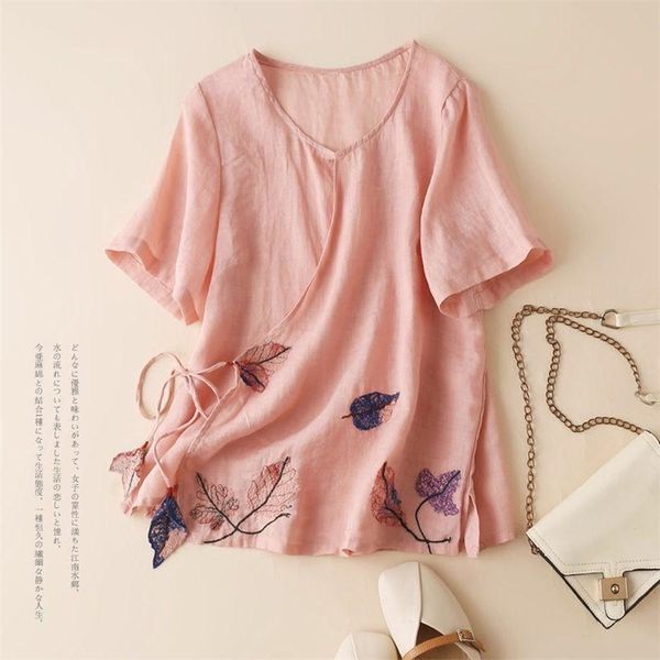 2002 summer women retro embroidery cotton linen shirt loose plus size all-match blouse irregular 210527, White
2002 summer women retro embroidery cotton linen shirt loose plus size all-match blouse irregular 210527, White