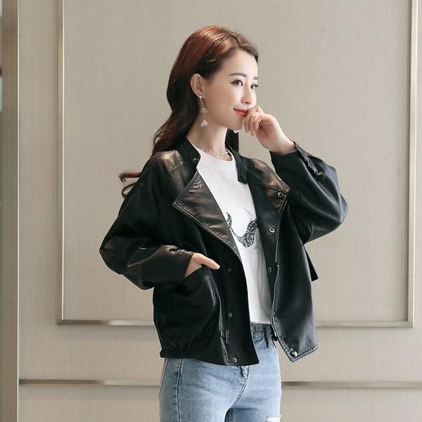 women's leather & faux hlmfs women loose turndown collar spring autumn jacket female begie single breasted motorcycle coat plus size, Black
women's leather & faux hlmfs women loose turndown collar spring autumn jacket female begie single breasted motorcycle coat plus size, Black