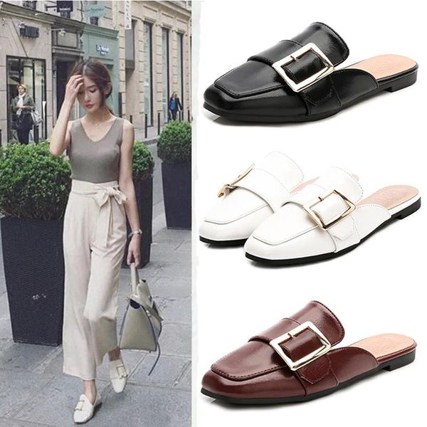 square metal buckle belt slippers women sandals toe mules shoes woman flat cover slides plus size 34-44 zapatos mujer, Black
square metal buckle belt slippers women sandals toe mules shoes woman flat cover slides plus size 34-44 zapatos mujer, Black