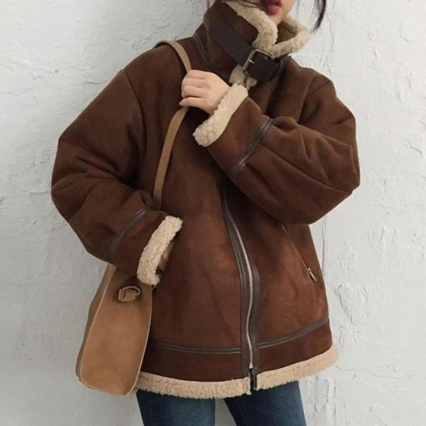 women's jackets 2021 winter jacket long sleeve thicken warm lambswool coat female moto fashion loose faux lamb fur outwear l1666, Black;brown
women's jackets 2021 winter jacket long sleeve thicken warm lambswool coat female moto fashion loose faux lamb fur outwear l1666, Black;brown