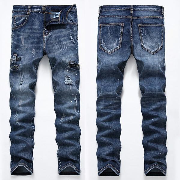 men's jeans printed fashion street designer distressed brand cotton straight hip hop, Blue
men's jeans printed fashion street designer distressed brand cotton straight hip hop, Blue