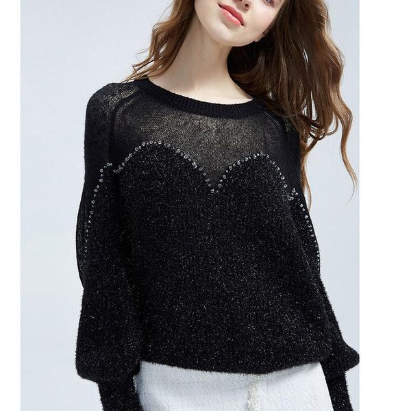 women's sweaters women thin black sweater long sleeve 2021 spring mesh beading see through pullover o-neck shirt, White;black
women's sweaters women thin black sweater long sleeve 2021 spring mesh beading see through pullover o-neck shirt, White;black