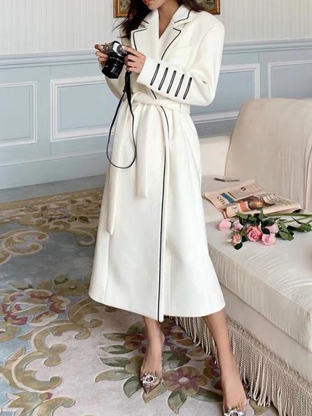 women's wool & blends heavy craftsmanship, hit color, lapel, tie, waist, loose, long woolen coat, ladies, style in winter, all-match co, Black
women's wool & blends heavy craftsmanship, hit color, lapel, tie, waist, loose, long woolen coat, ladies, style in winter, all-match co, Black
