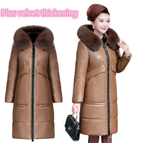 women's leather & faux jacket women 21 winter mid-length plus velvet thick coat fashion self-cultivation big fur collar wild cold-proof, Black
women's leather & faux jacket women 21 winter mid-length plus velvet thick coat fashion self-cultivation big fur collar wild cold-proof, Black