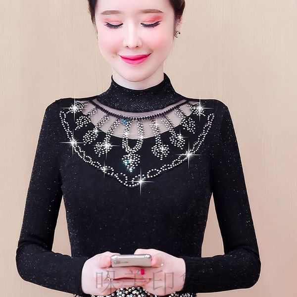 women's blouses & shirts autumn women fashion lace blouse casual diamond beaded half turtleneck shirt solid slim bottoming j90, White
women's blouses & shirts autumn women fashion lace blouse casual diamond beaded half turtleneck shirt solid slim bottoming j90, White
