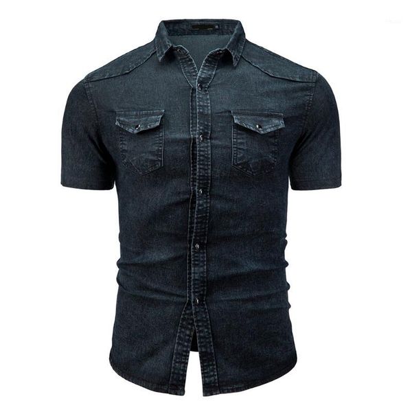 men's casual shirts denim shirt men slim fit short utton with pocket blouse camisa social sleeve a03291, White;black
men's casual shirts denim shirt men slim fit short utton with pocket blouse camisa social sleeve a03291, White;black