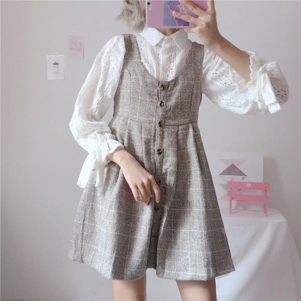 two piece dress japanese women kawaii 2 pieces set button girl white lace blouse plaid slim mini sundress cute preppy style outfits
two piece dress japanese women kawaii 2 pieces set button girl white lace blouse plaid slim mini sundress cute preppy style outfits