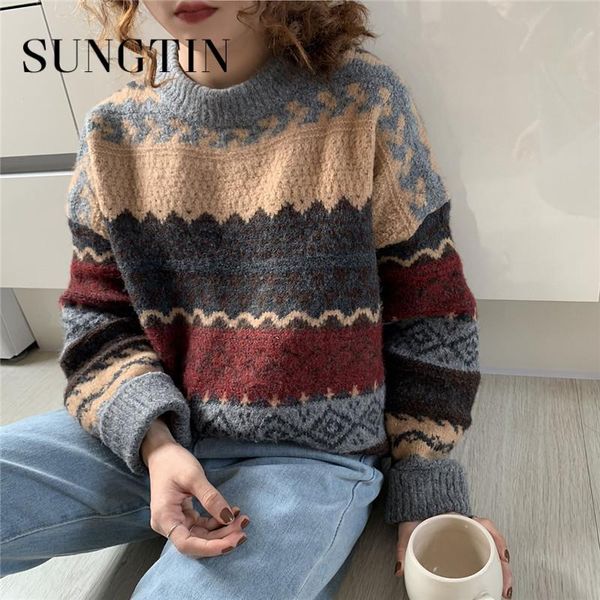 women's sweaters sungtin patchwork pullover sweater women preppy style pattern knitted winter autumn warm 2021 loose christmas, White;black
women's sweaters sungtin patchwork pullover sweater women preppy style pattern knitted winter autumn warm 2021 loose christmas, White;black